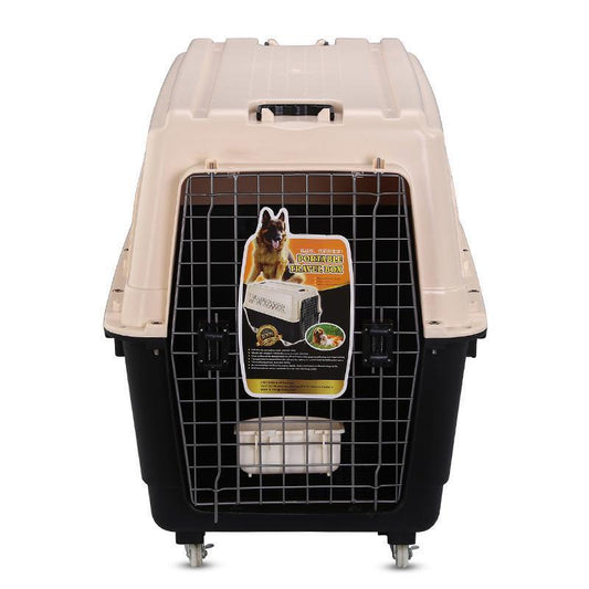 YES4PETS XXXL Plastic Pet Dog Carrier Transport Cat Cage With Wheels Tray & Bowl V278-BP216