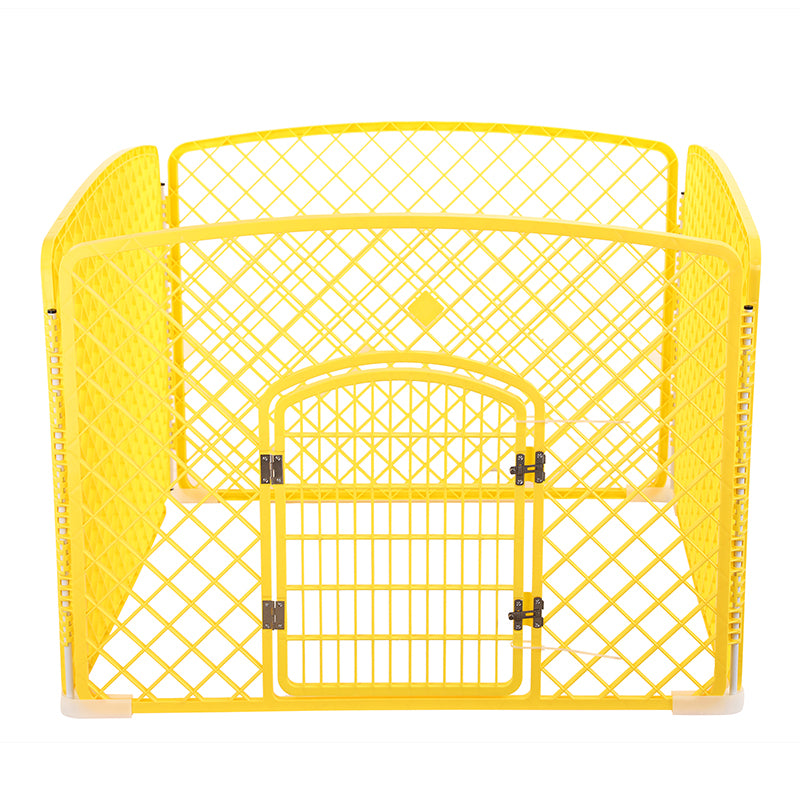 YES4PETS 4 Panel Plastic Pet Pen Pet Foldable Fence Dog Fence Enclosure With Gate Yellow V278-BP266-PEN4PANEL-YELLOW