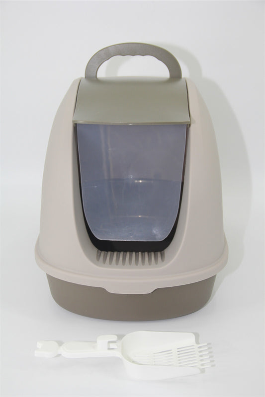 YES4PETS Portable Hooded Cat Toilet Litter Box Tray House with Scoop and Grid Tray Brown V278-MSP-0007-BROWN-W-ZW-0001