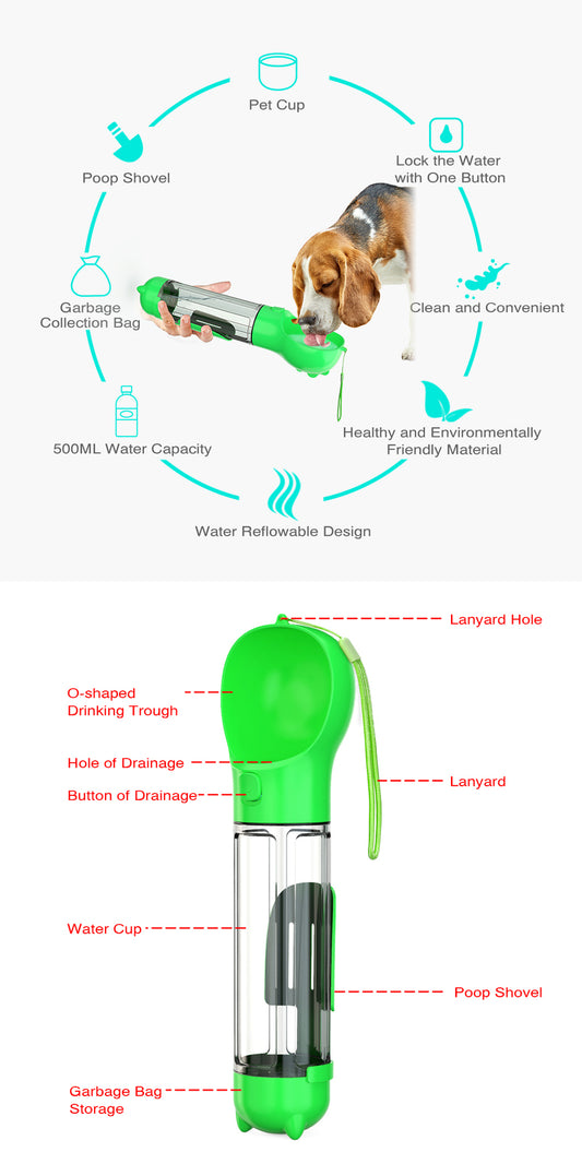 YES4PETS 4 in 1 Portable Pet Dog Puppy Cat Drinking Mug Water Feeder Bottle Valve Travel Bottle Green V278-MULTI-WATER-BOTTLE-GREEN