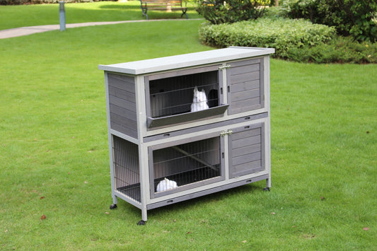 YES4PETS 110cm XL Double Storey Rabbit Hutch Guinea Pig Cage , Ferret Cat cage W Wheel & Pull Out Tray V278-RH430