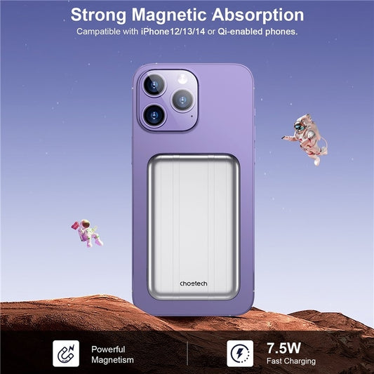 CHOETECH B655-SL 5000mAh Magnetic Wireless Power Bank 10W (Silver) V28-ELECHOB655SL