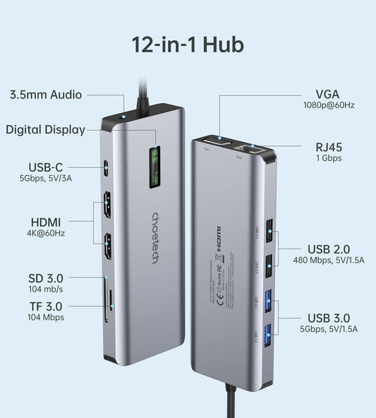 CHOETECH HUB-M26 12-in-1 USB-C Multiport Adapter V28-ELECHOHUBM26