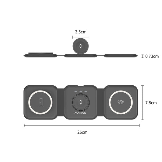 CHOETECH T588-F-BK 3-in-1 Foldable Fast Wireless Charger for Phone/Watch/Earphone V28-ELECHOT588FBK