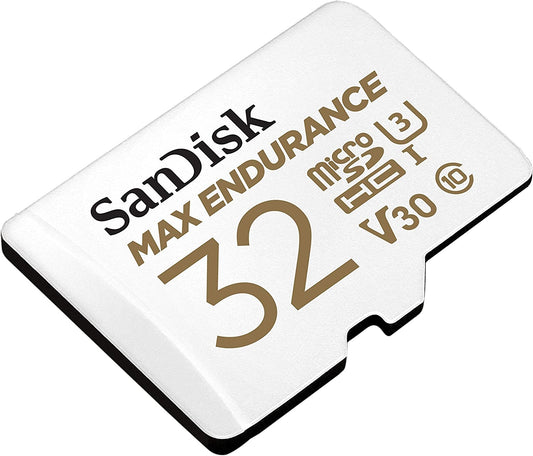 Sandisk Max Endurance Microsdhc Card SQQVR 32G (15 000 HRS) UHS-I C10 U3 V30 100MB/S R 40MB/S W SD Adaptor V28-FFCSAN32GQQVR
