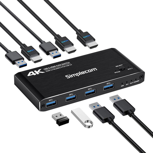 Simplecom KM420 2-Port HDMI KVM Switch HDMI 2.0 4K@60Hz 4-Port USB 3.0 Hub 5Gbps V28-KM420