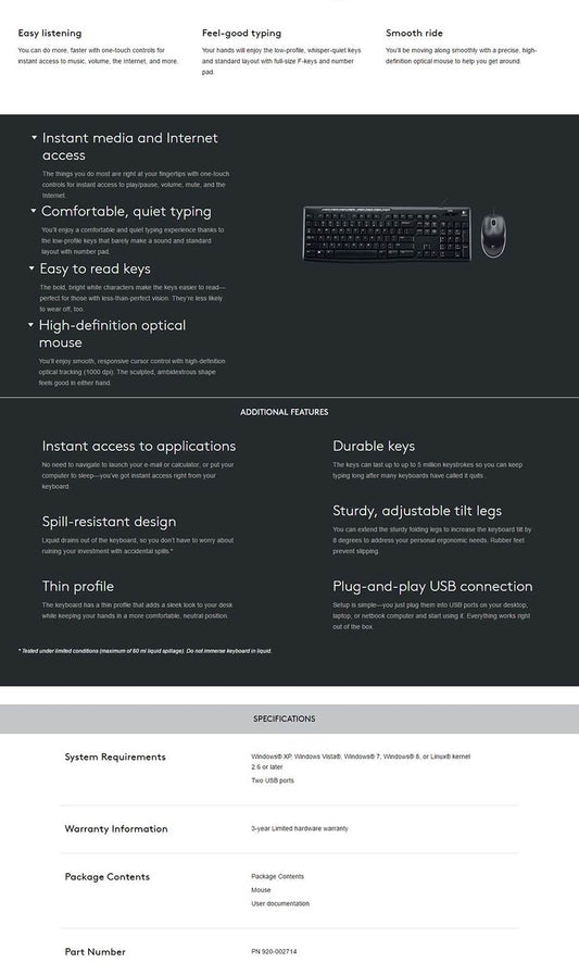 Logitech MK200 Media Keyboard Mouse (920-002693) V28-LOGCOMMK200