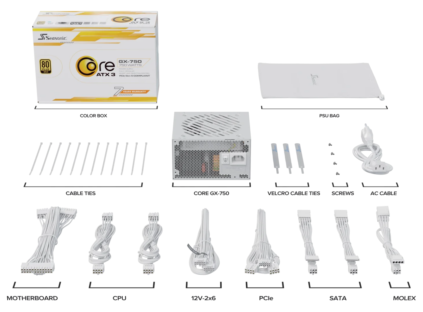 Seasonic CORE GX-750 White ATX 3.1 750W (SRP-CGX751-A5A32SF-WHITE) V28-PSUSEACOREWHITEGX750V2