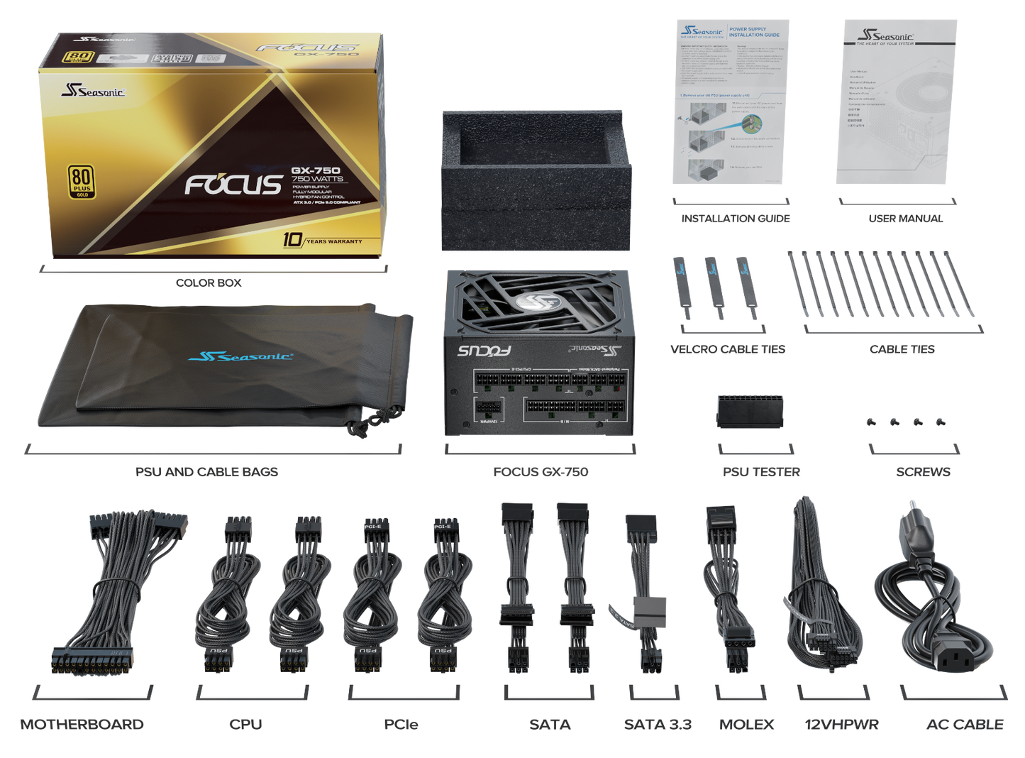 Seasonic FOCUS GX-750 ATX 3.0 750W Gold PSU (SSR-750FX3) V28-PSUSEAFOCUSGX750A3