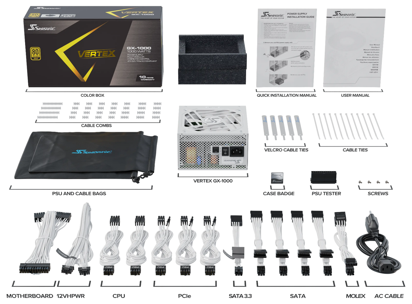 Seasonic VERTEX GX-1000 White 1000W ATX 3.0 Gold Modular PSU V28-PSUSEAVERTEXWHITEGX1000