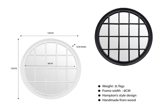 Window Style Mirror - Black Circle 100cm V292-MIRR-ARCH025