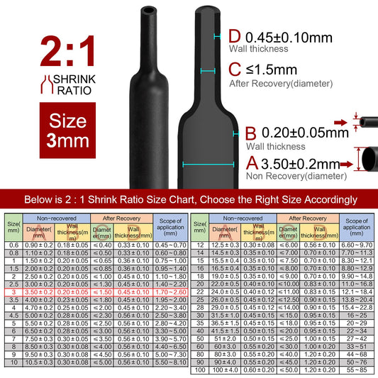 2m Polyolefin Shrink Tube 1/8" (3mm) 2:1 Ratio Heat Shrink Tubing Sleeving Wrap Shrinking V324-3MM-HTSHRINKBK-2M