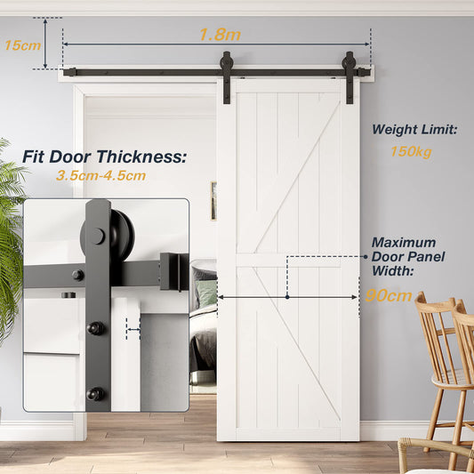 1.8m Heavy Duty Sliding Barn Single Door Hardware Kit Damper Track Rail Roller System V324-CS-BARNRAIL180