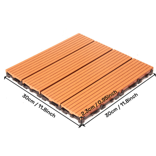 10PCS Interlocking Patio Deck Tiles 30cm x 30cm Outdoor Wood Flooring for Patio Garden Balcony Poolside V324-DTWPC-30-ORA-10P
