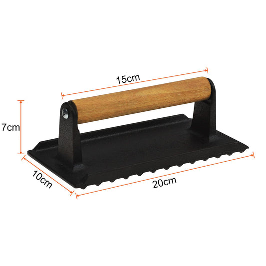 Heavy Duty Rectangular Cast Iron Grill Burger Press Pre-Seasoned Steak Griddle BBQ Grilling V324-TSD-BBPRESSQ