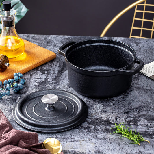24cm Pre-seasoned NonStick Cast Iron Dutch Oven Handles Lid Skillet Cookware Braising Pot Pan Casserole V324-TSD-POT24CM