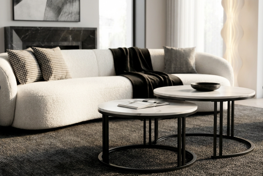 Interior Ave - Premier Nested Coffee Table Set - White Marble Stone V355-IA-CT13-MB