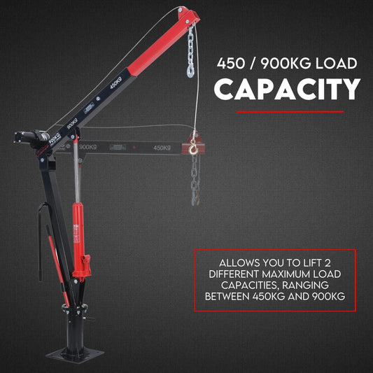 900kg Swivel Hydraulic Crane Hoist 12V Electric Jack Trailer UTE Pick up Lift V379-ESWIVLCRAN