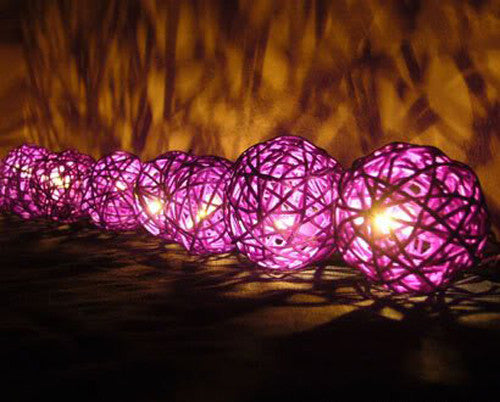 1 Set of 20 LED Cassis Purple 5cm Rattan Cane Ball Battery Powered String Lights Christmas Gift Home Wedding V382-PURPRATTBALLBATT20