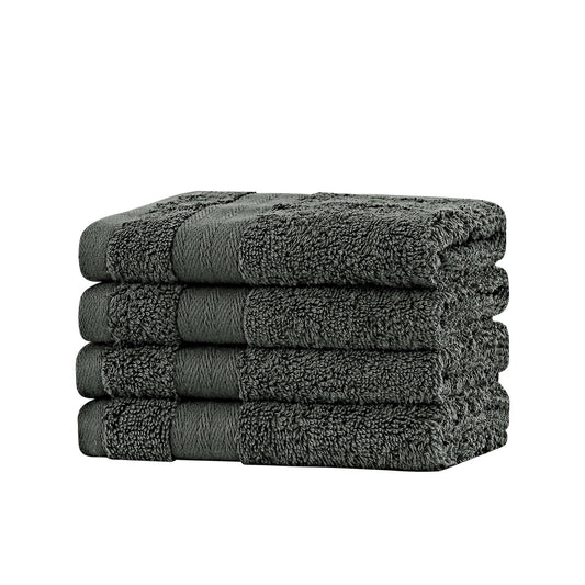 Linenland Bath Towel Set - 4 Piece Cotton Washcloths - Charcoal V406-TOWPAK03CH