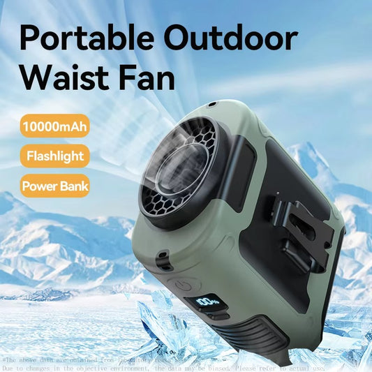 10000mAh Portable Outdoor Waist Fan Hanging Neck Strong Wind with Power Bank LED Lighting for Emergency V413-PORTABLE-FAN-10000A-GRAY