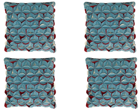 Pack of 4 Covers Amelie Aqua Blue & Red 3D Texture Cushion Covers V416-444159P10PK4