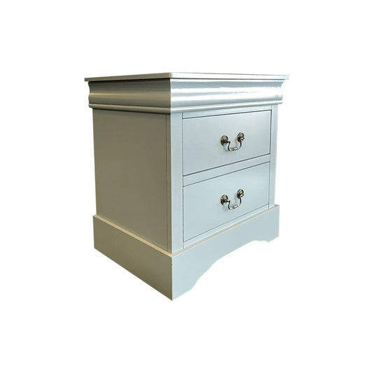 Bedside Table Grey Colour With 2 Drawers Night Stand Solid Wood Metal Handles V43-BST-SPNC