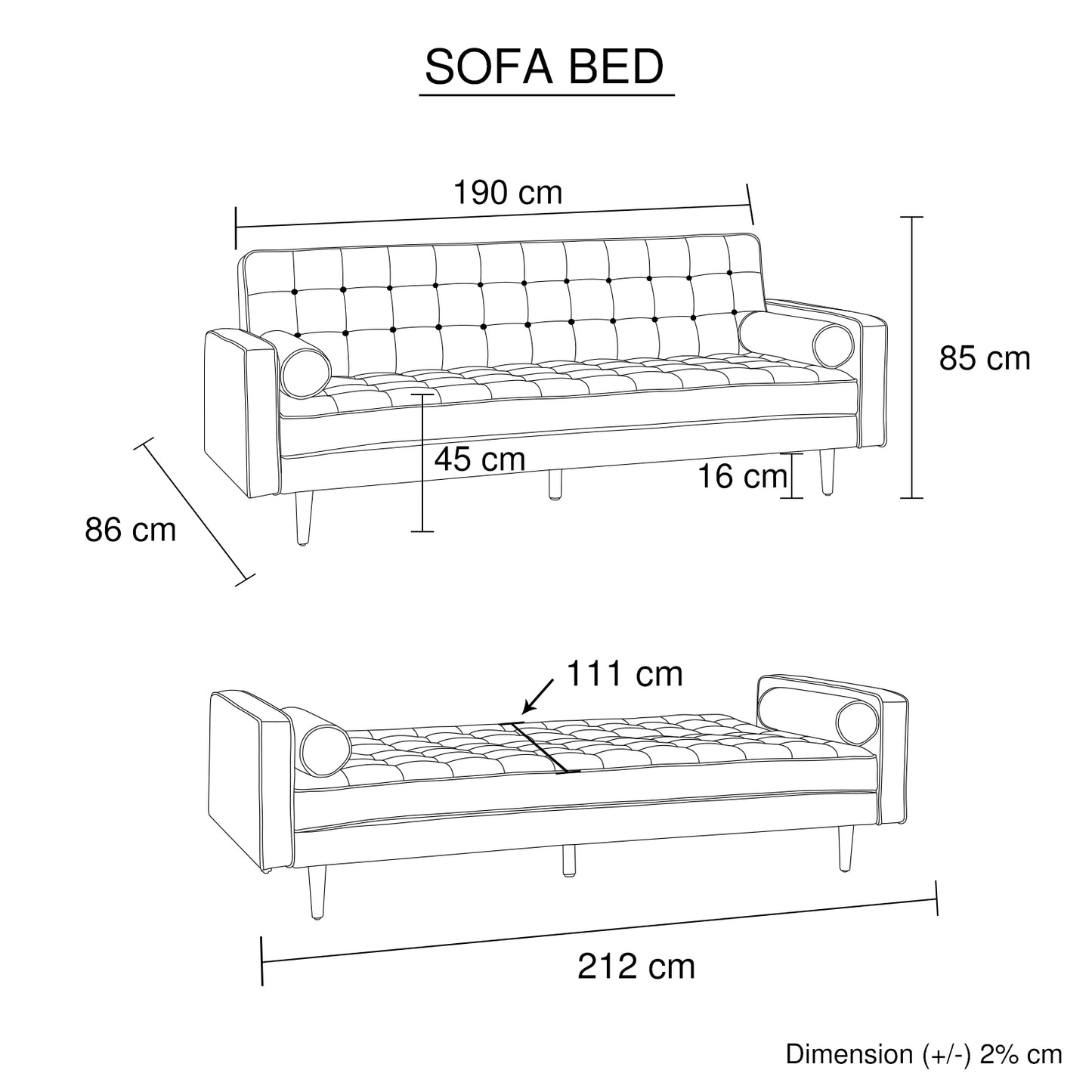 Sofa Bed 3 Seater Button Tufted Lounge Set for Living Room Couch in Fabric Beige Colour V43-SOF-MARC-BG