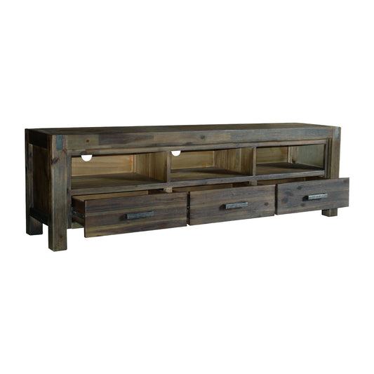 TV Cabinet with 3 Storage Drawers with Shelf Solid Acacia Wooden Frame Entertainment Unit in Chocolate Colour V43-TVC-NOW-CH