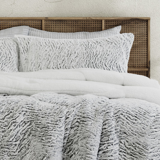 Faux Fur SHERPA 3PCE COMFORTER SET - QUEEN/KING V441-CS4545SILQB/KB