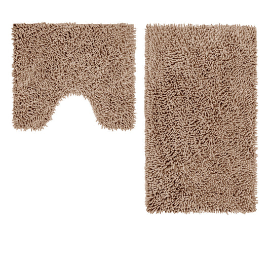 2 Pce Shaggy Toggle 100% Cotton Bath Mat Set Mocha V442-ABR-BATHM-2PCESHAGGY-MOCHA-SH