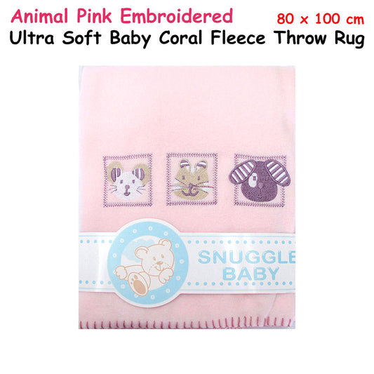 Animal Pink Embroidered Polar Fleece Baby Blanket 80 x 100 cm V442-ABR-BLANKET-BABYANIMAL-PINK-RE