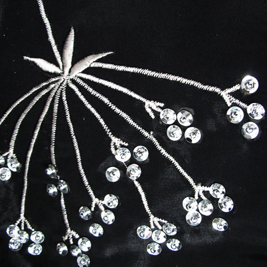 Pair of Embroidered Rod Pocket Curtains 150 x 213cm each Silver Petals V442-ABR-CURTAIN-EMBPETALS-BLACK-RE