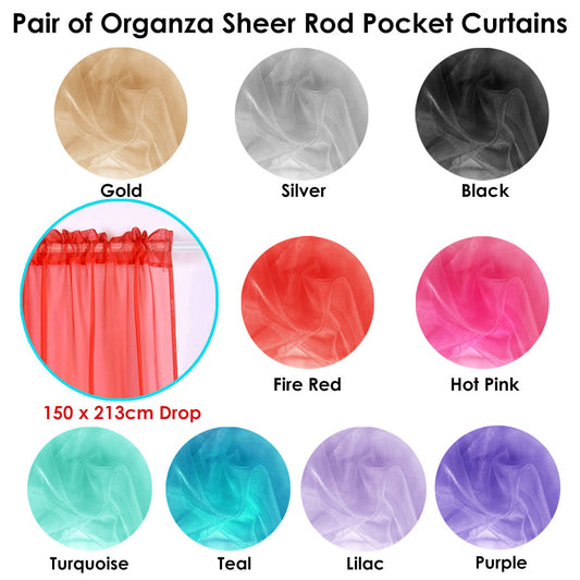 Pair of Organza Sheer Rod Pocket Curtains Fire Red V442-ABR-CURTAIN-ORGANZAROD-FIRERED-RE