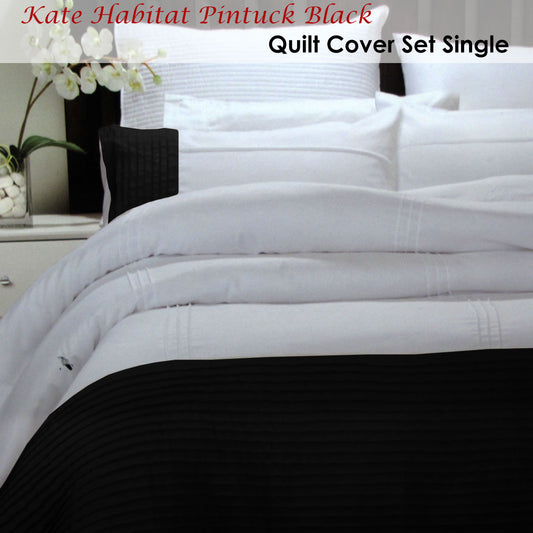 Pintuck Black Quilt Cover Set Single V442-ABR-QUILTCS-PINTUCK-BLACK-SB