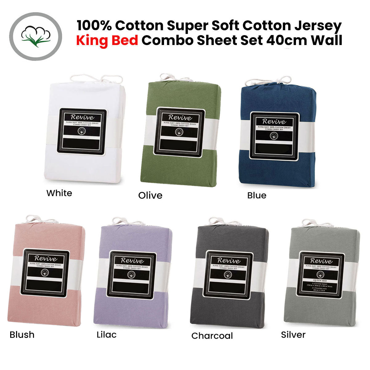 Revive 100% Cotton Jersey Combo Set White King V442-ATX-FITTEDSS-COTTONJERSEY-WHITE-KI