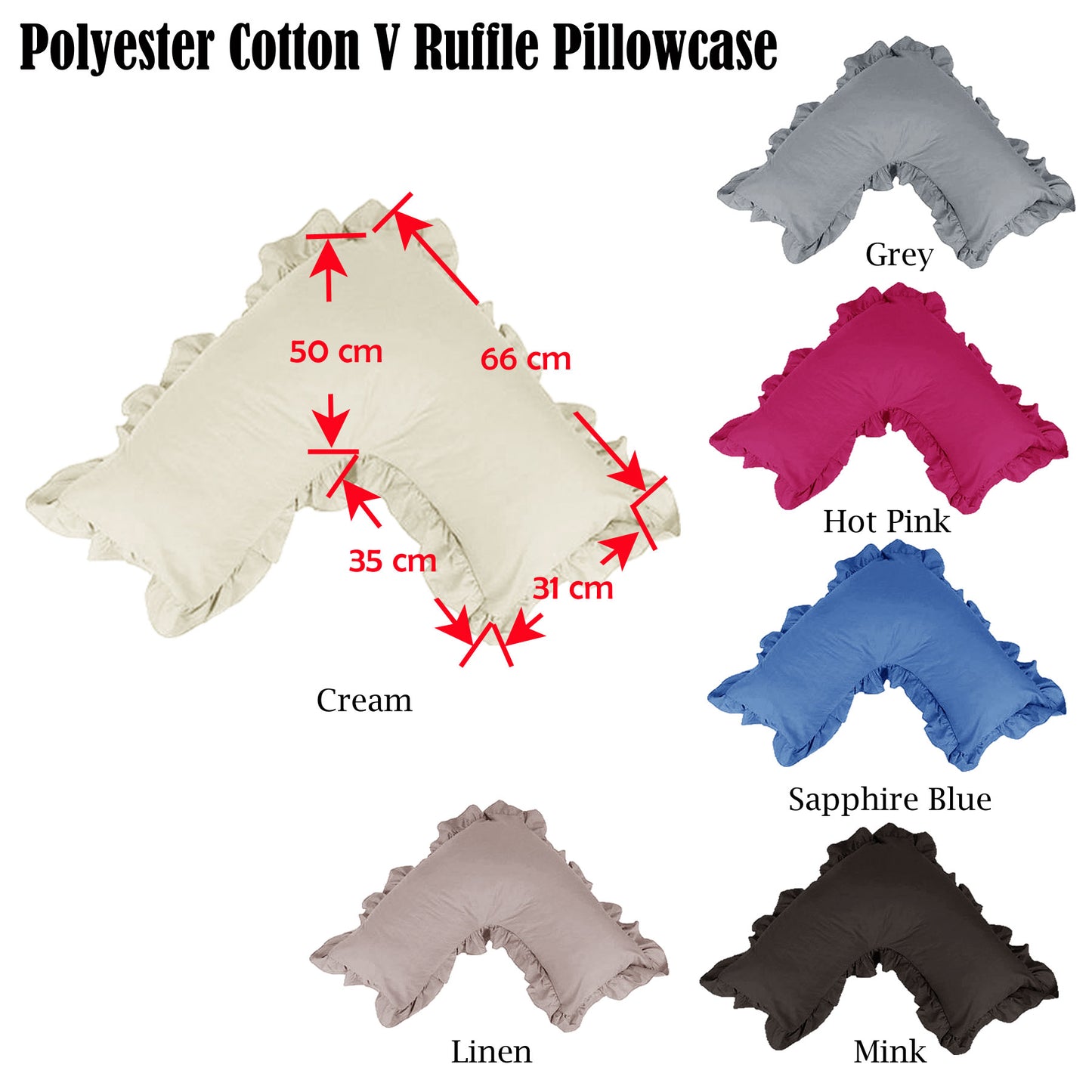 Artex Polyester Cotton V Shape Ruffle Pillowcase Linen V442-ATX-PILLOWC-POLYCOTTONRUFFLE-LINEN-TR