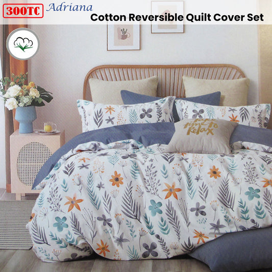 300TC Adriana Reversible Cotton Quilt Cover Set Queen V442-ATX-QUILTCS-300TCADRIANA-MULTI-QS
