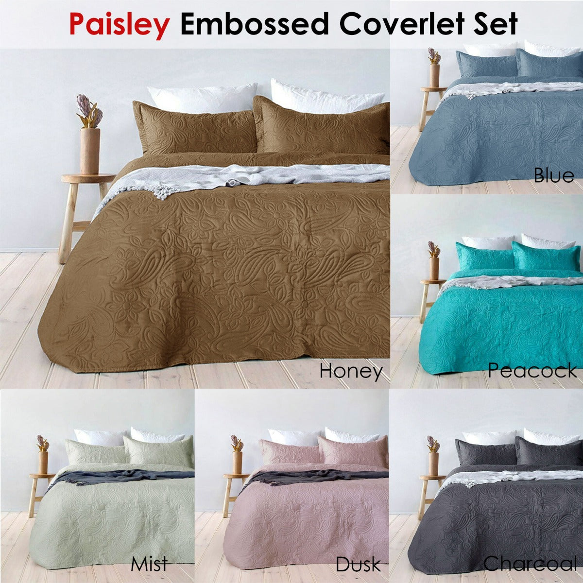 Bambury Paisley Embossed Dusk Coverlet Set Queen/King V442-BBY-COVERLET-PAISLEY-DUSK-QS