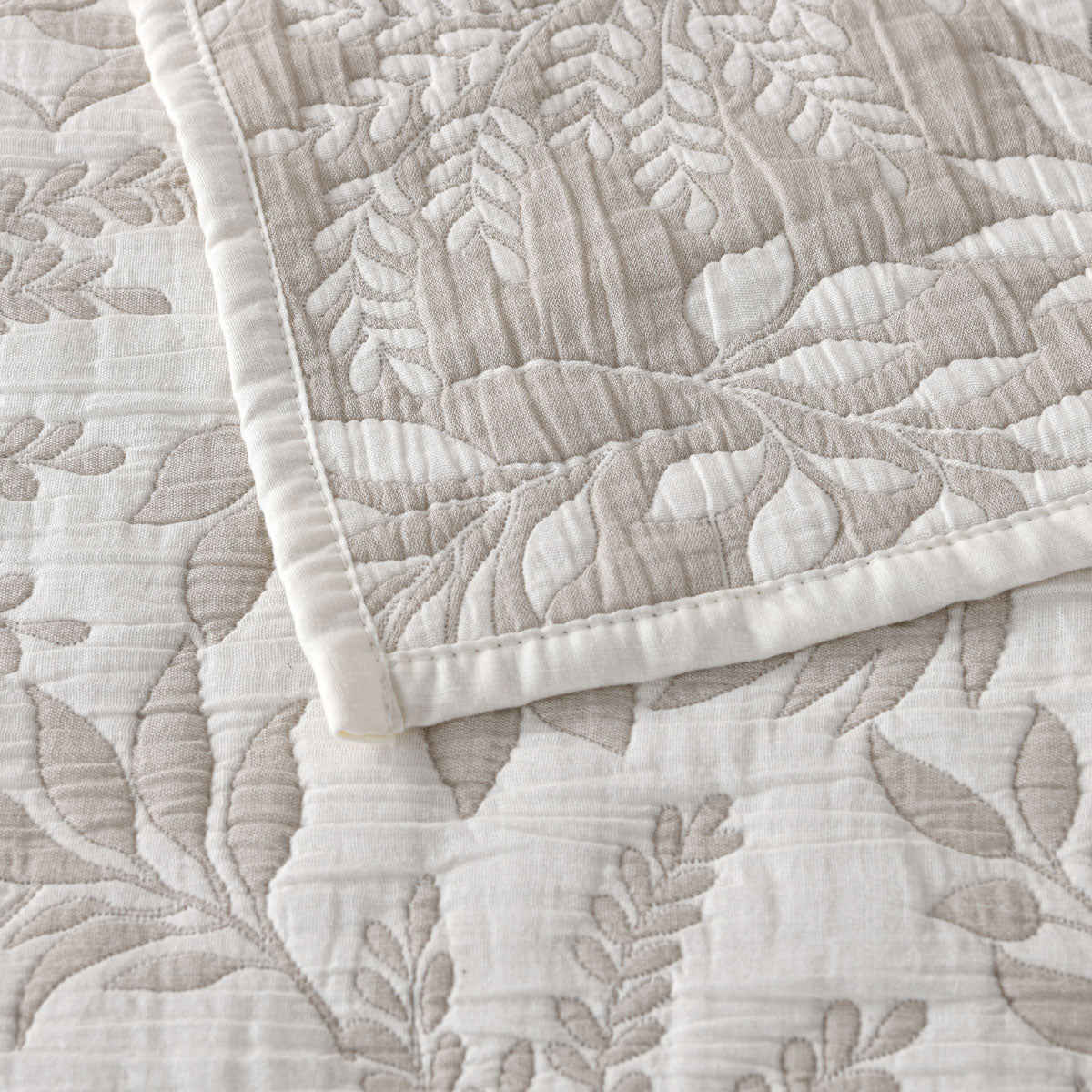Bianca Ameila Stone Jacquard Quilted Foliage Bedspread Set Super King V442-BCA-BEDSPREAD-AMEILA-STONE-SK