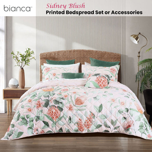 Bianca Sidney Blush Printed Floral Bedspread Set Single V442-BCA-BEDSPREAD-SIDNEY-BLUSH-SB