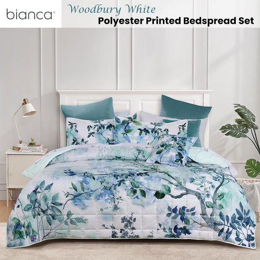 Bianca Woodbury White Botanical Printed Bedspread Set King Single V442-BCA-BEDSPREAD-WOODBURY-WHITE-KS