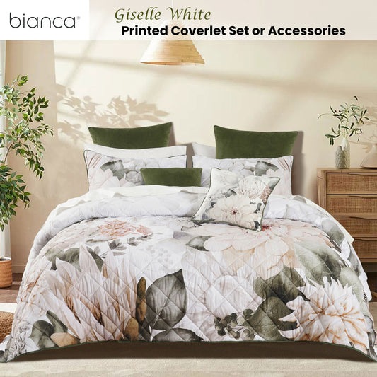 Bianca Giselle White Polyester Printed Floral Coverlet Set Single/Double V442-BCA-COVERLETS-GISELLE-WHITE-DS