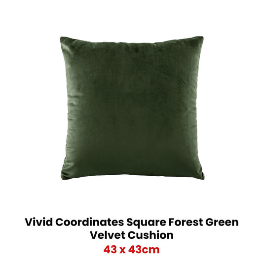 Bianca Vivid Coordinates Square Forest Green Velvet Cushion V442-BCA-CUSHION-VIVIDVELVET-FOREST-SQ