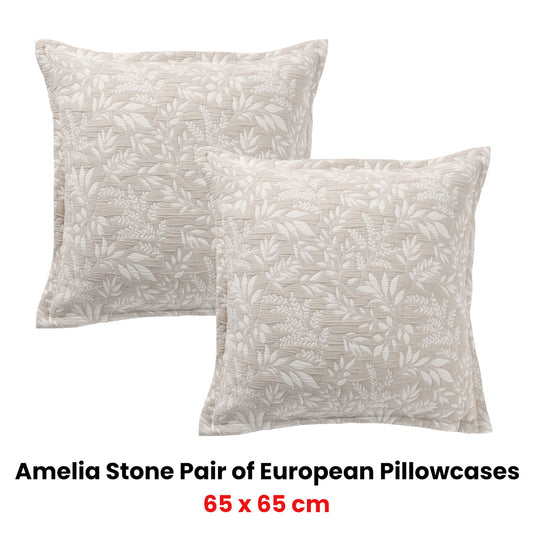 Bianca Pair of Ameila Stone European Pillowcases 65 x 65cm V442-BCA-PILLOWC-AMEILA-STONE-EU