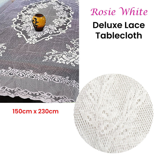 Rosie White Large Deluxue Lace Rectangle Tablecloth 150cm x 230cm 6 to 8 Seaters V442-BZO-TABLEC-ROSIELACE230CM-WHITE-RE