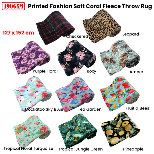 190GSM Fashion Printed Ultra Soft Coral Fleece Throw 127 x 152cm Roxy V442-BZO-THROW-CORALROXY-NAVY-RE