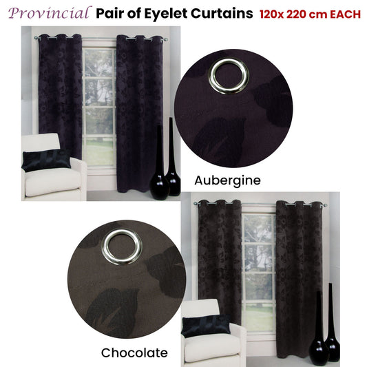 Belmondo Provincial Pair of Eyelet unlined Jacquard Curtains 120 x 220cm each Aubergine V442-CAP-CURTAIN-PROVINCIALEYELET-AUBERGINE-RE