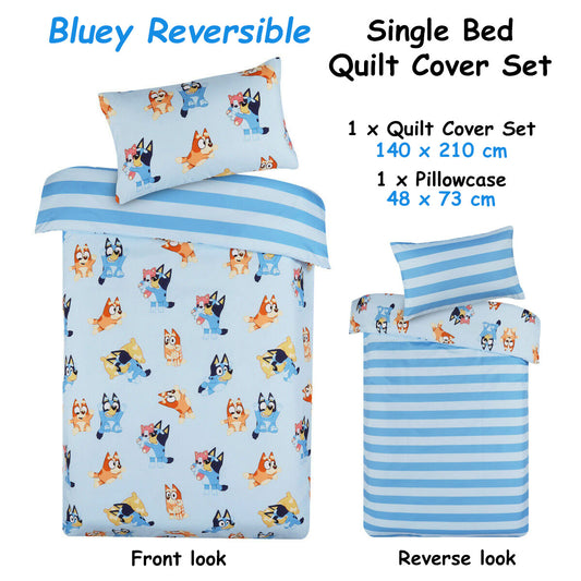 Bluey Bingo Reversible Striped Licensed Quilt Cover Set Single V442-CAP-QUILTCS-BLUEY8377-BLUE-SB