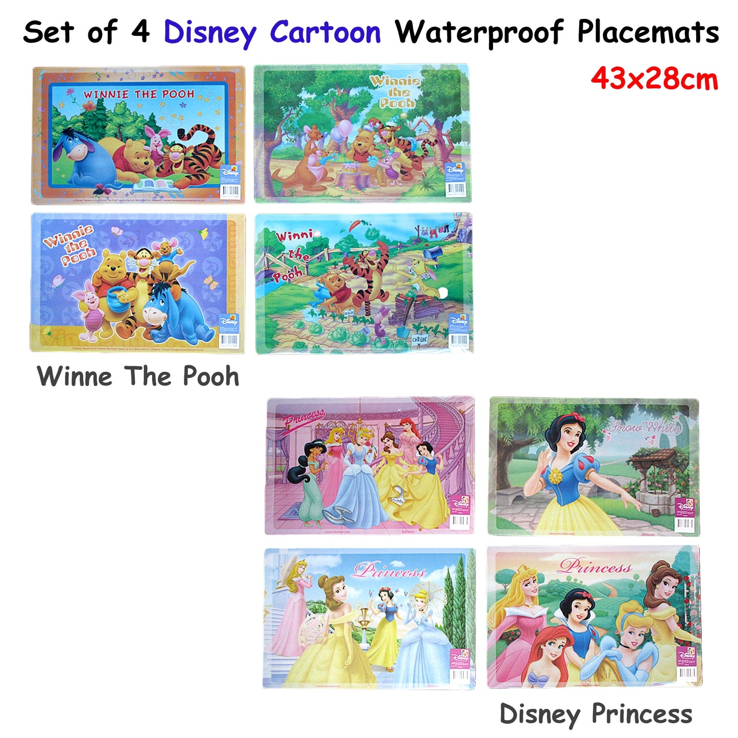 Disney Set of 4 Disney Cartoon Waterproof Placemats Princess V442-CAP-TABLEPLACEMAT-PRINCESS-MULTI-RE
